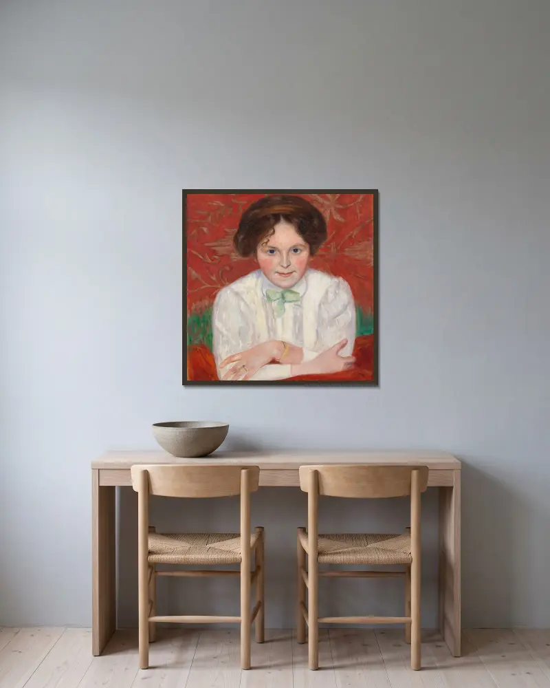 Portrait Of Inge Simberg av Hugo Simberg inramad på en vägg