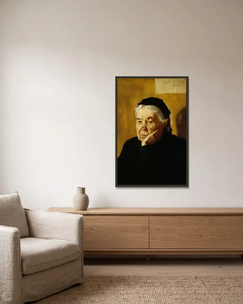Konstnärens moster av Hugo Simberg inramad på en vägg
