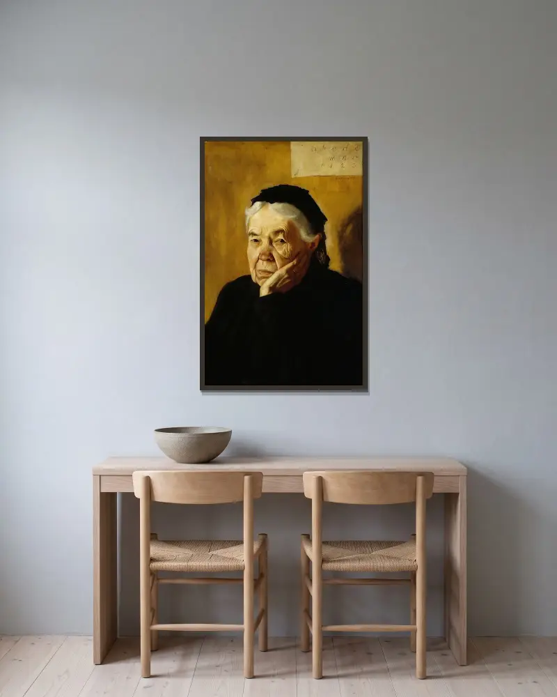 Konstnärens moster av Hugo Simberg inramad på en vägg