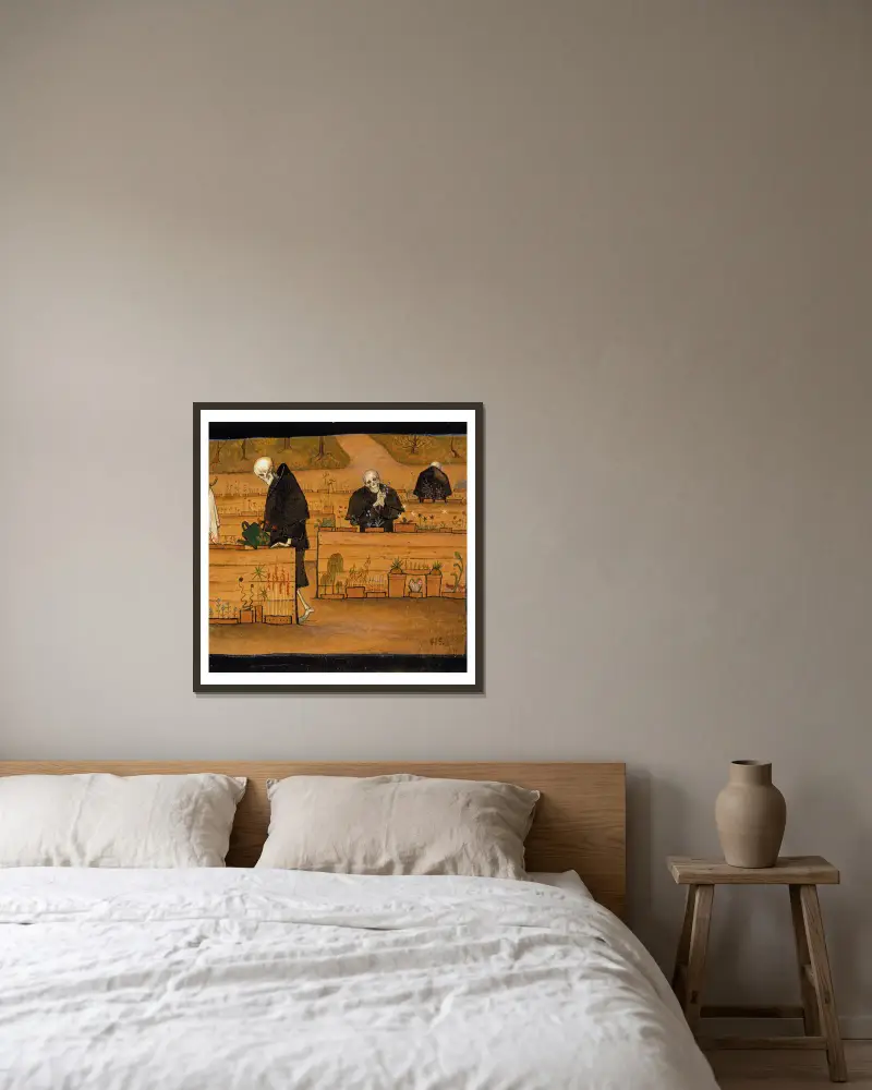 The Garden Of Death av Hugo Simberg inramad på en vägg