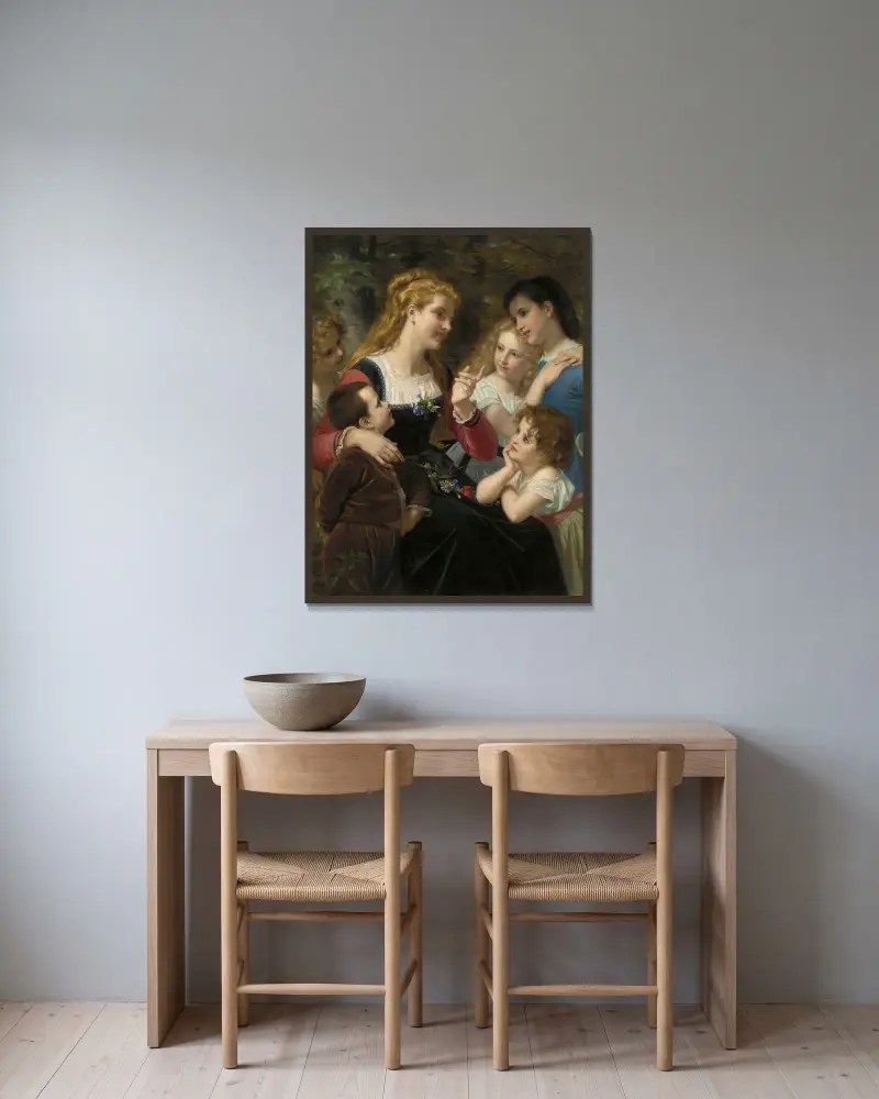 Contes enfantines av Hugues Merle inramad på en vägg