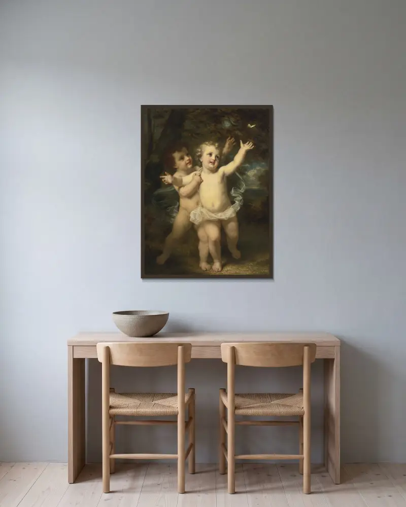 Der Schmetterling von Hugues Merle gerahmt an einer Wand