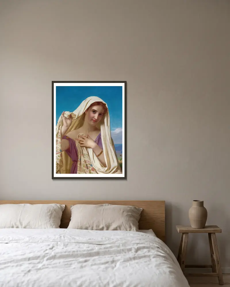 Junges Mädchen mit Schleier von Hugues Merle gerahmt an einer Wand