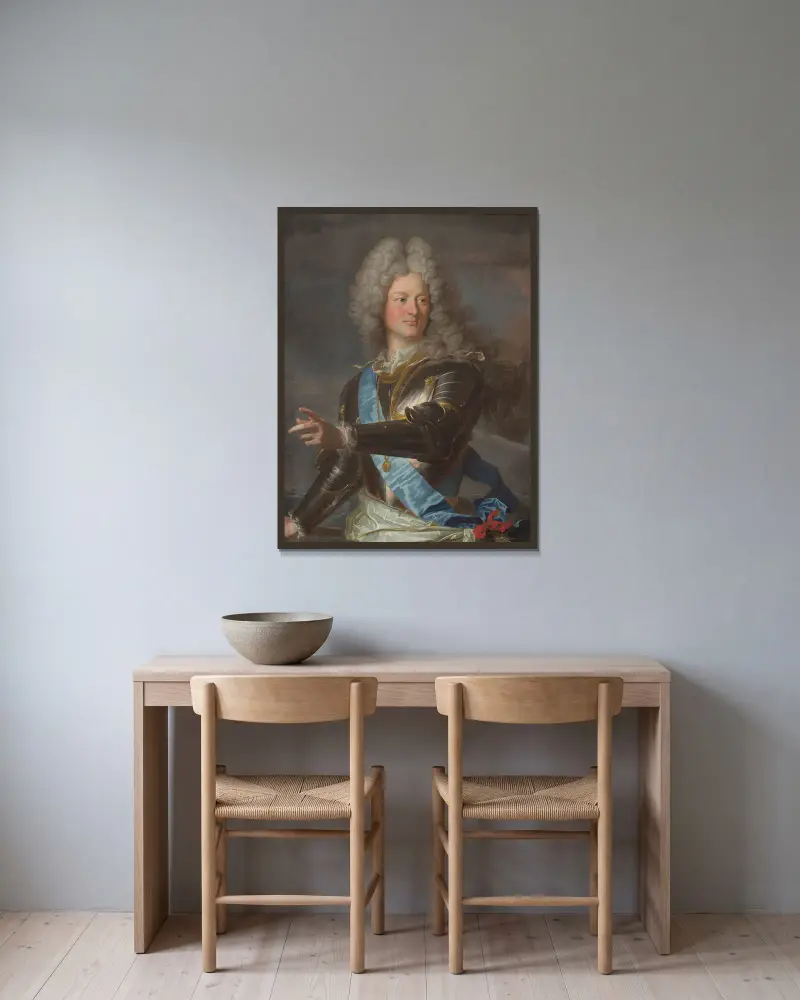 Portrait du comte de Toulouse av Hyacinthe Rigaud inramad på en vägg