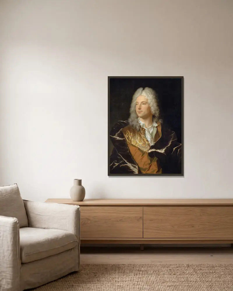 Porträtt av chevalier Lucas Schaub från Basel av Hyacinthe Rigaud inramad på en vägg