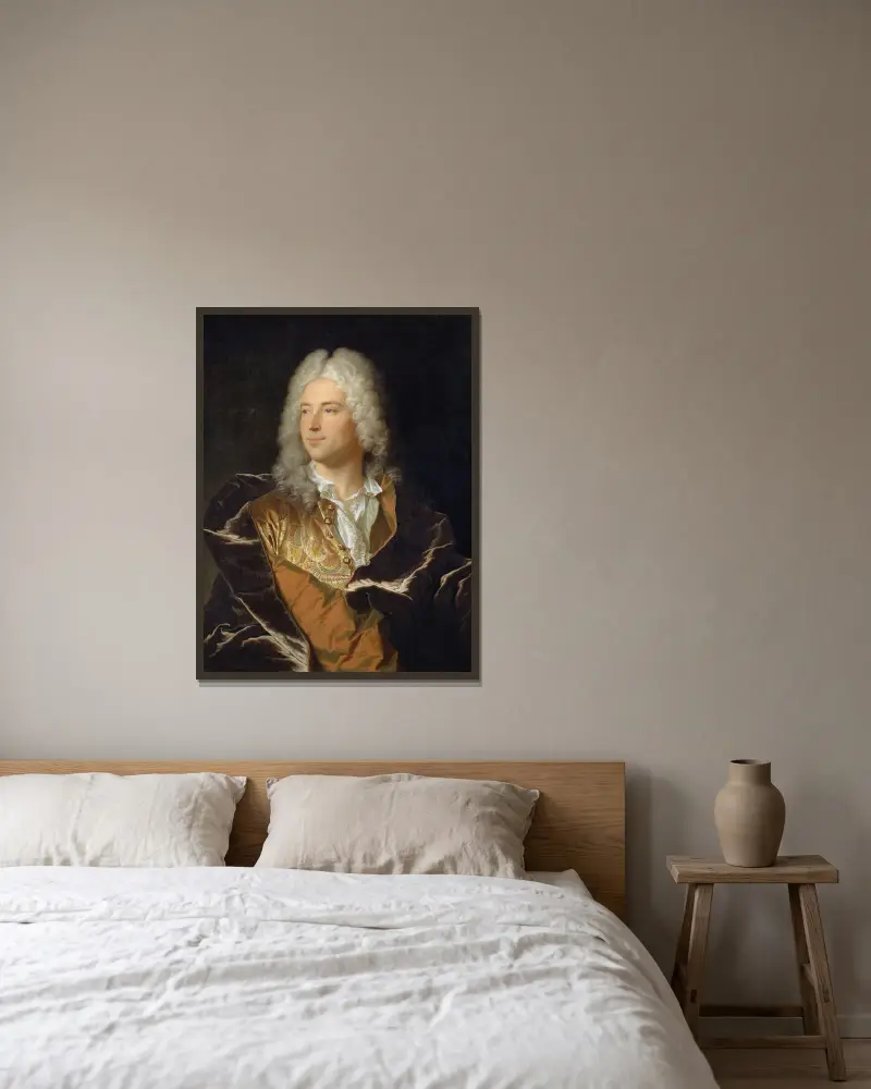 Porträtt av chevalier Lucas Schaub från Basel av Hyacinthe Rigaud inramad på en vägg