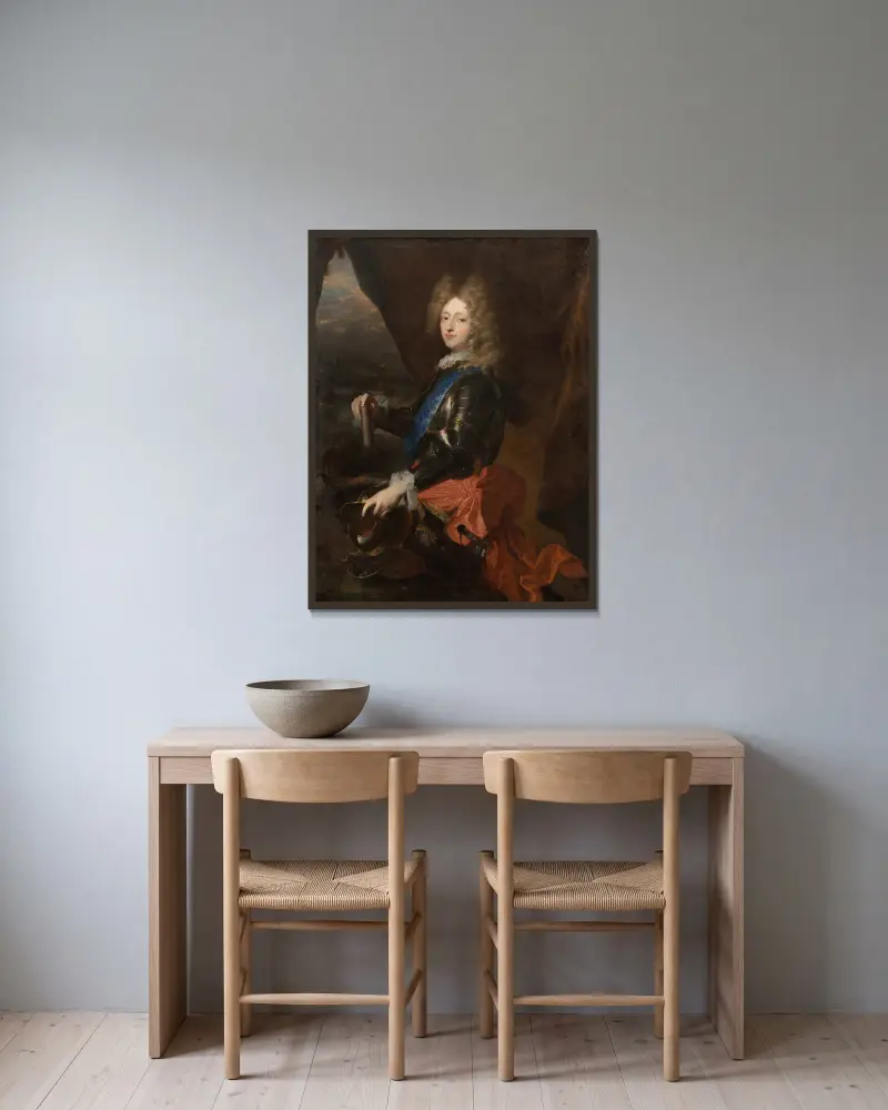 Portrait of King Frederik IV as Prince av Hyacinthe Rigaud inramad på en vägg