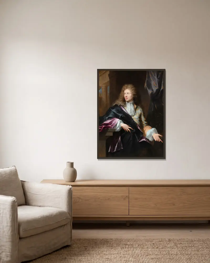 Portrait of Pierre Vincent Bertin av Hyacinthe Rigaud inramad på en vägg