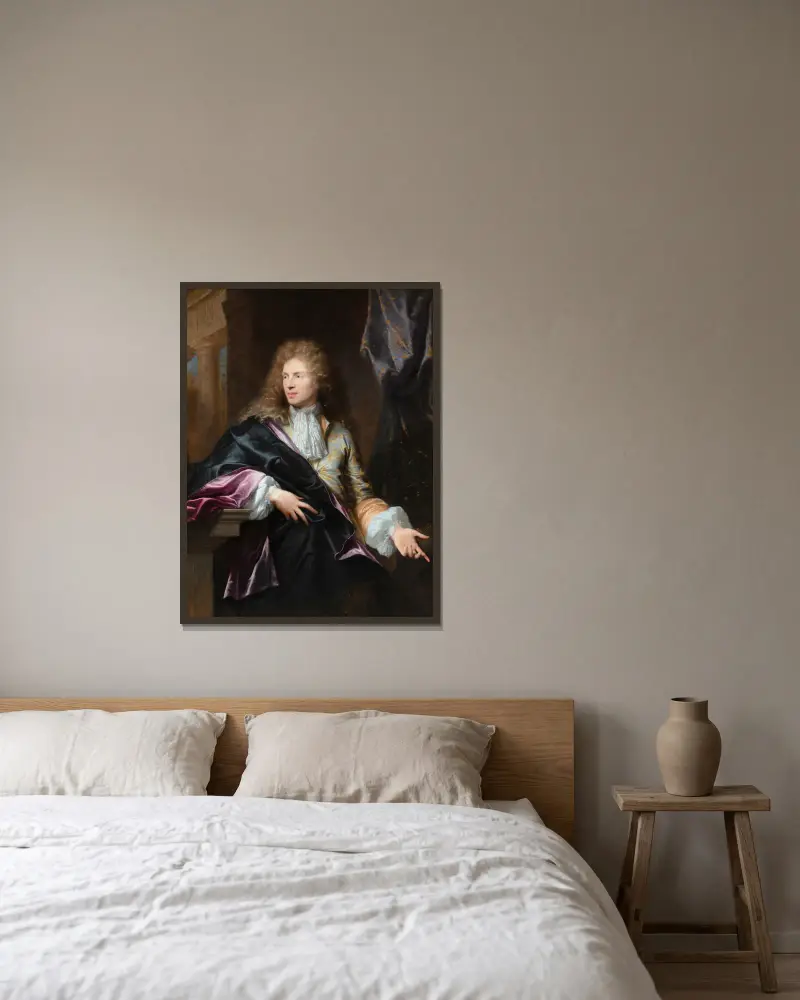 Portrait of Pierre Vincent Bertin av Hyacinthe Rigaud inramad på en vägg