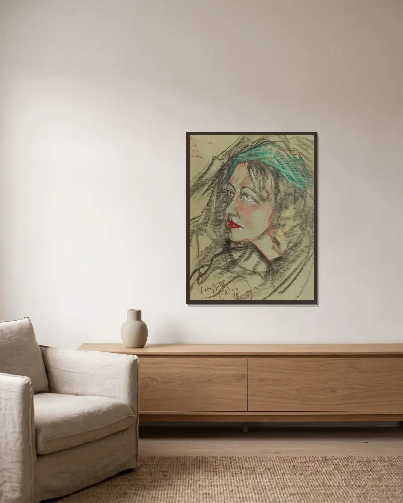 Portrait of Eugenia Bundykowa, 1933 – nr 2 av Stanisław Ignacy Witkiewicz inramad på en vägg