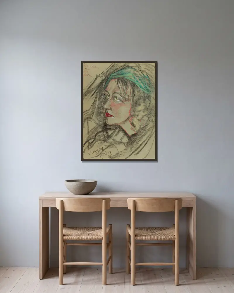 Portrait of Eugenia Bundykowa, 1933 – nr 2 av Stanisław Ignacy Witkiewicz inramad på en vägg