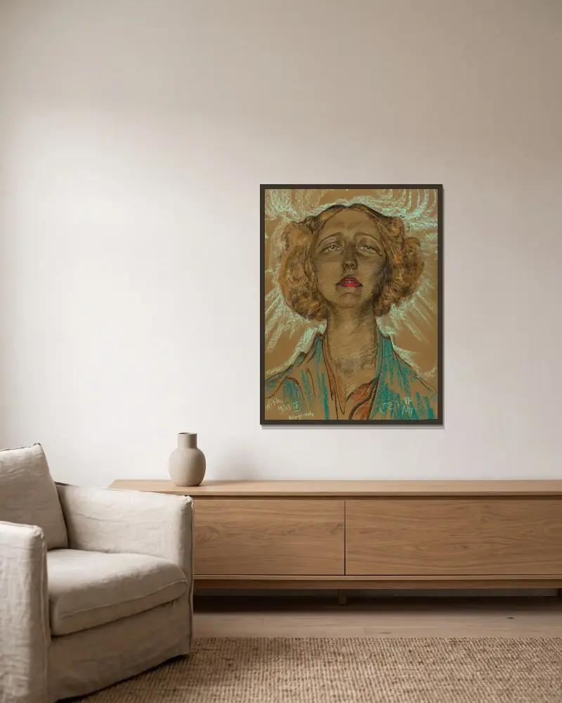 Portrait of Eugenia Bundykowa, 1933 – nr 1 av Stanisław Ignacy Witkiewicz inramad på en vägg