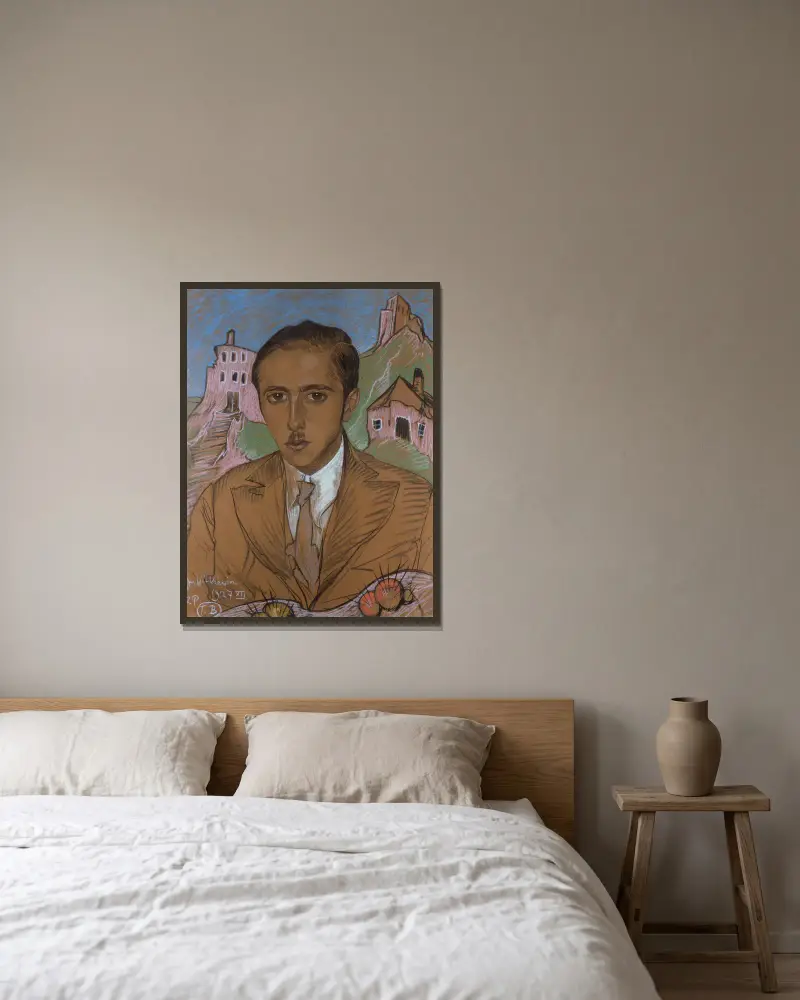 Portrait of Jan Nawrocki av Stanisław Ignacy Witkiewicz inramad på en vägg