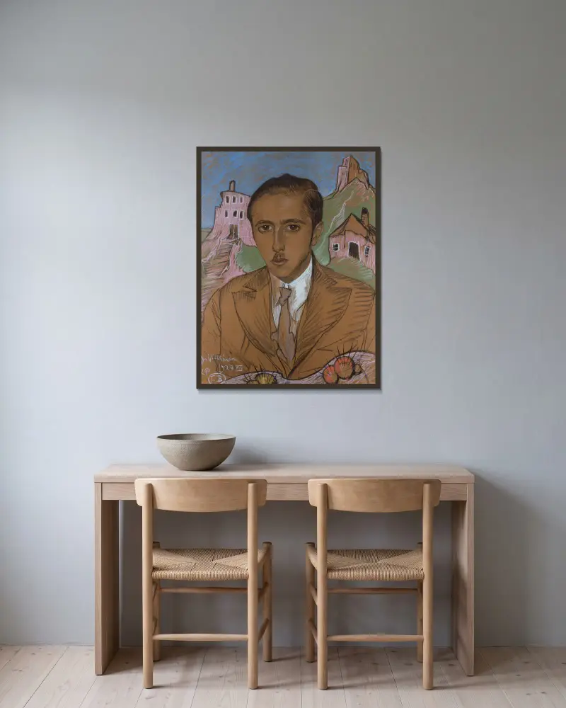 Portrait of Jan Nawrocki av Stanisław Ignacy Witkiewicz inramad på en vägg