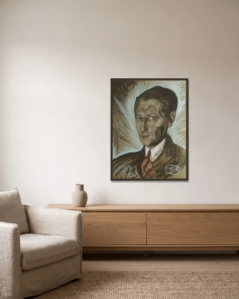 Portrait of Julian Tuwim av Stanisław Ignacy Witkiewicz inramad på en vägg