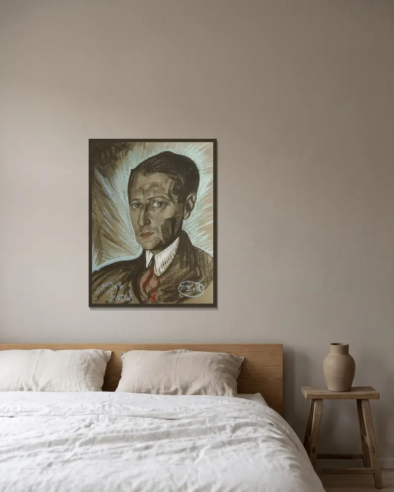 Portrait of Julian Tuwim av Stanisław Ignacy Witkiewicz inramad på en vägg