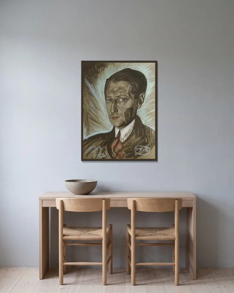 Portrait of Julian Tuwim av Stanisław Ignacy Witkiewicz inramad på en vägg