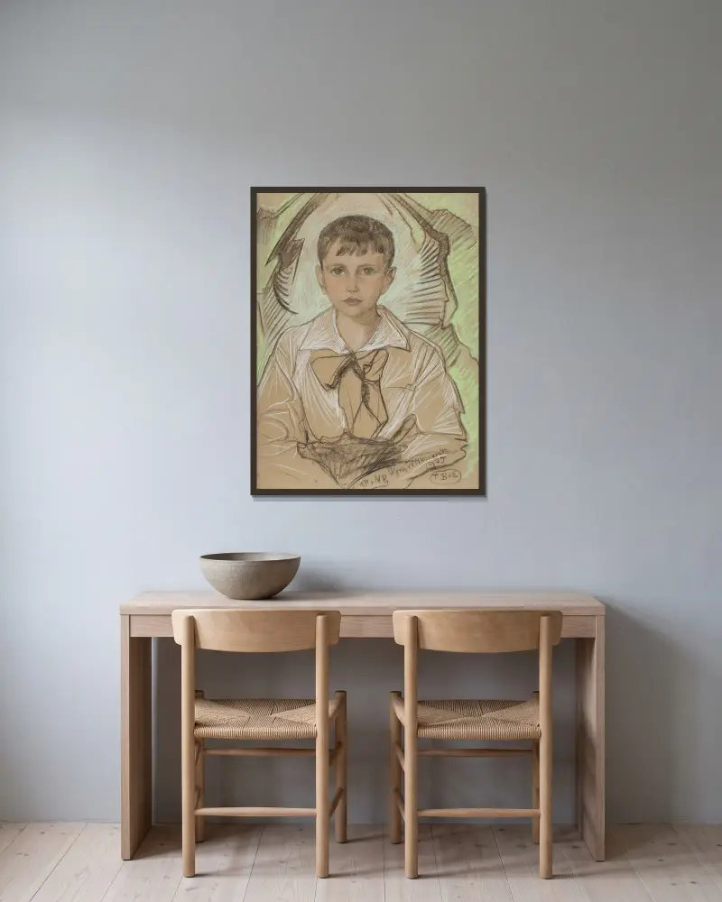 Portrait of Karol Krystall av Stanisław Ignacy Witkiewicz inramad på en vägg