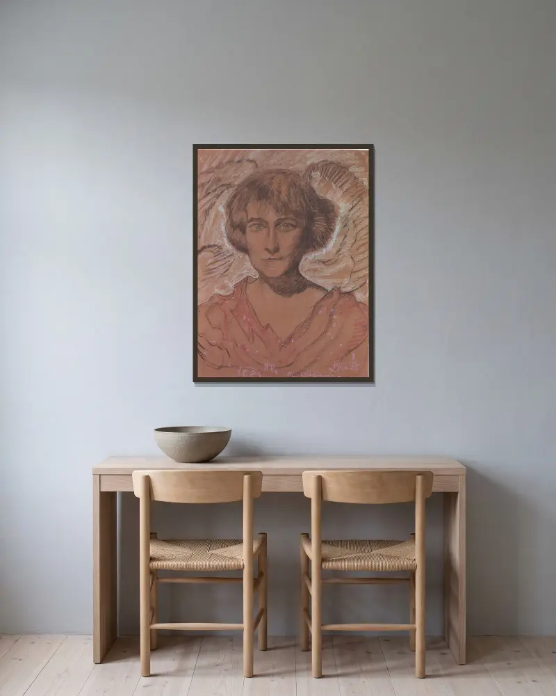 Portrait of Kazimiera Żuławska av Stanisław Ignacy Witkiewicz inramad på en vägg