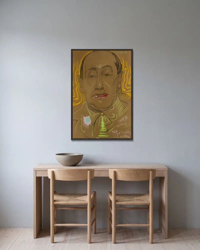 Portrait of Leon Reynel, 1928 av Stanisław Ignacy Witkiewicz inramad på en vägg