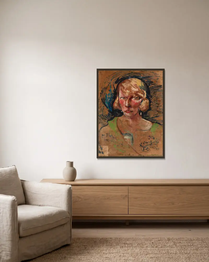 Portrait of Maria Stawarska-Golińska av Stanisław Ignacy Witkiewicz inramad på en vägg