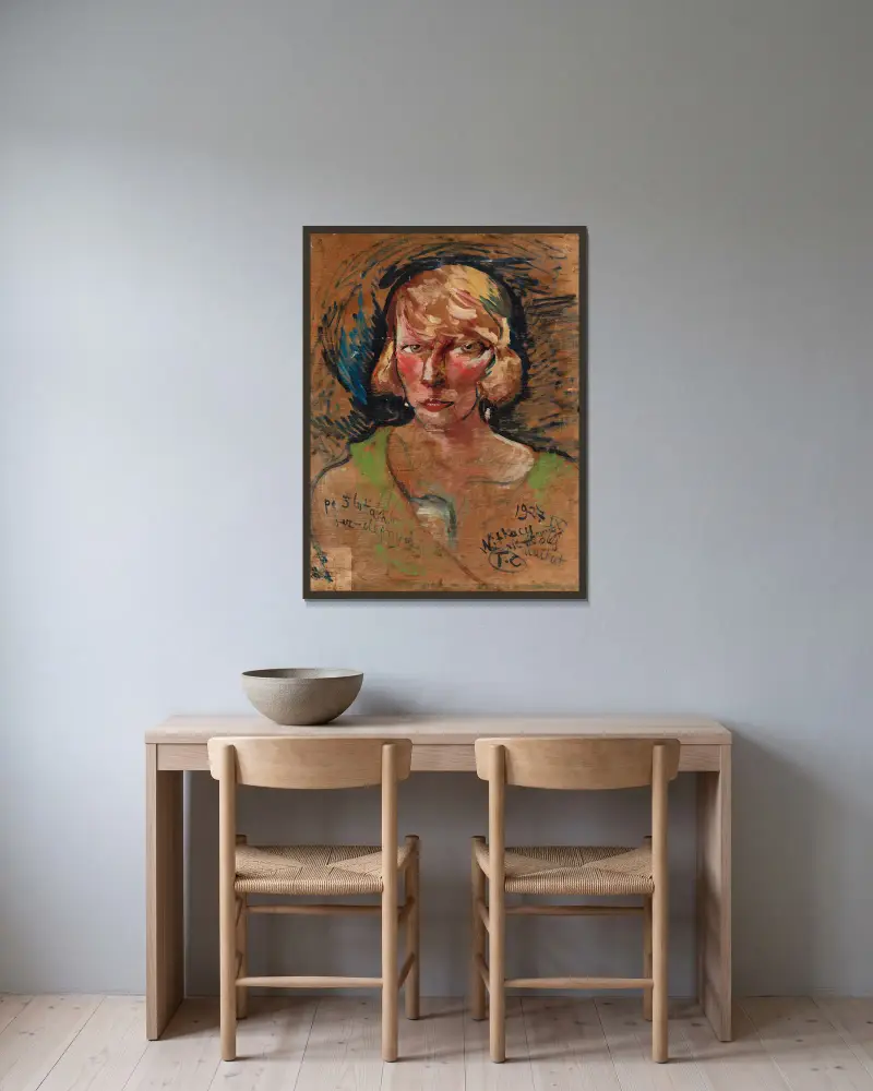 Portrait of Maria Stawarska-Golińska av Stanisław Ignacy Witkiewicz inramad på en vägg