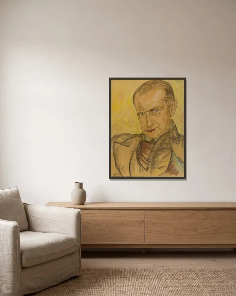 Portrait of Marian Bronisław Godecki av Stanisław Ignacy Witkiewicz inramad på en vägg