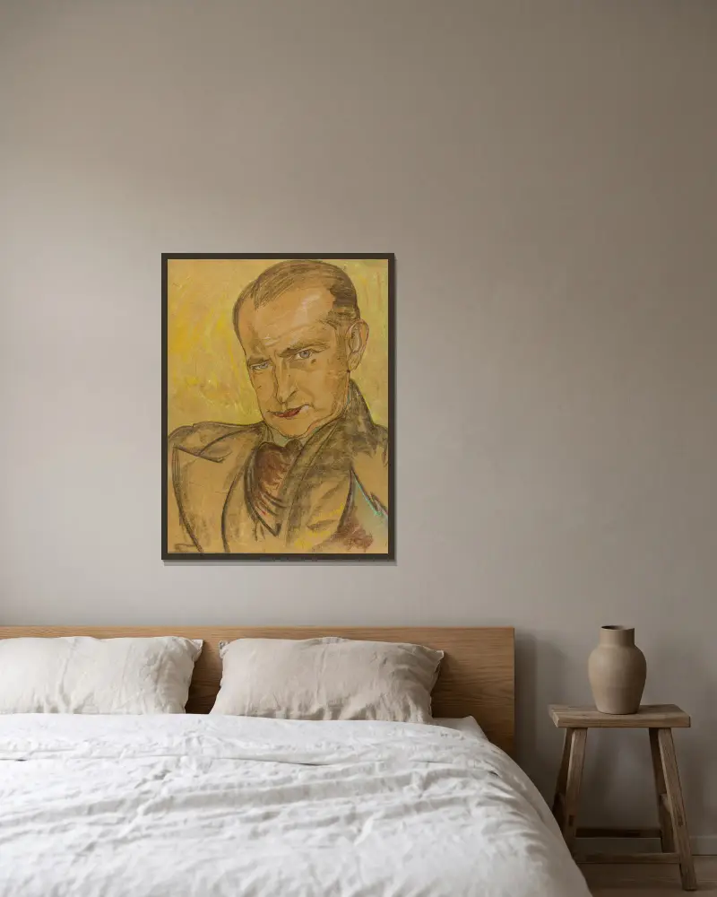 Portrait of Marian Bronisław Godecki av Stanisław Ignacy Witkiewicz inramad på en vägg