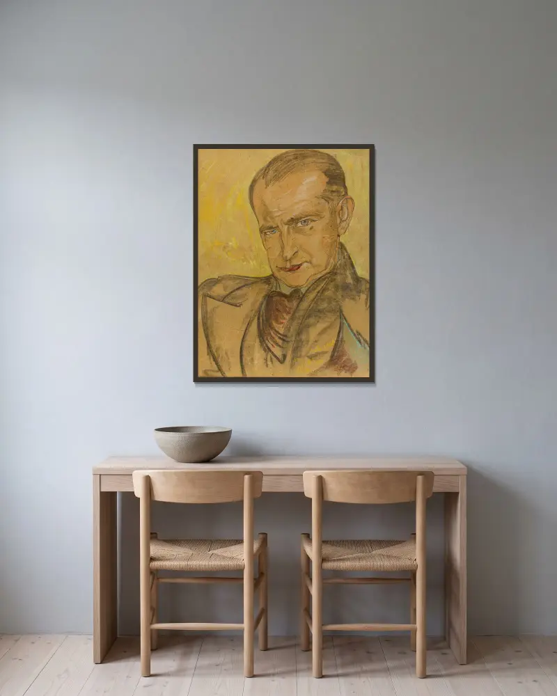 Portrait of Marian Bronisław Godecki av Stanisław Ignacy Witkiewicz inramad på en vägg