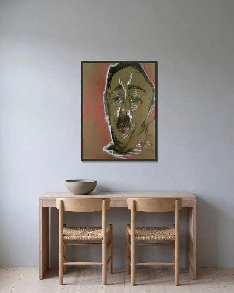 Portrait of Stefan Totwen av Stanisław Ignacy Witkiewicz inramad på en vägg