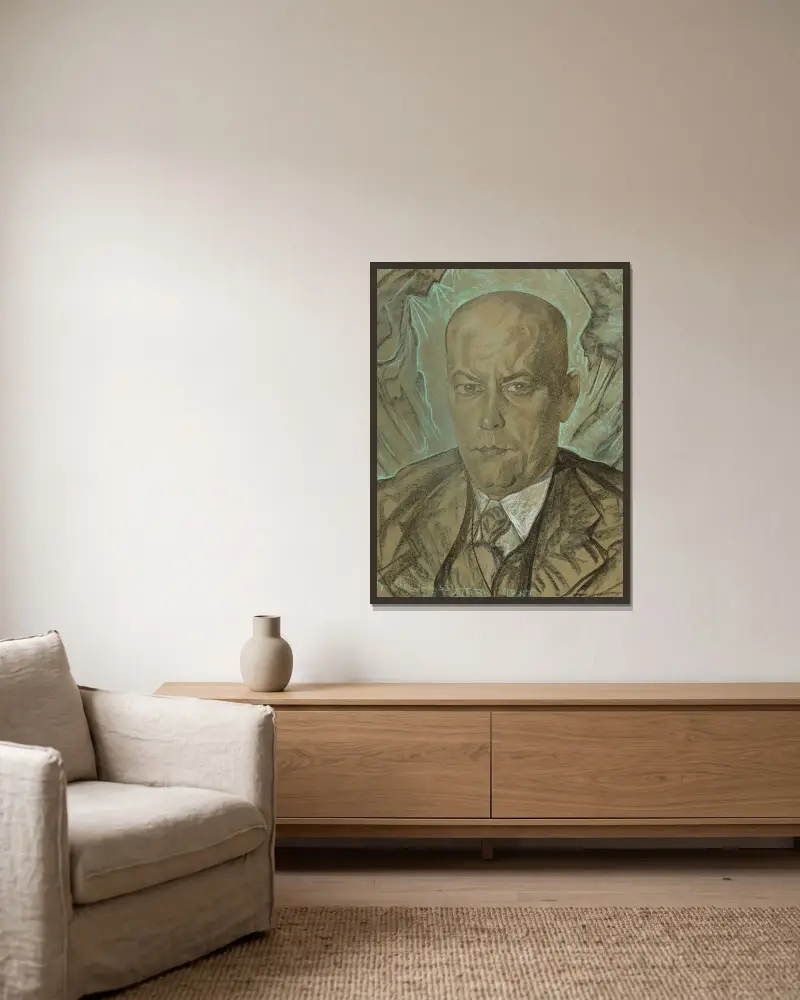 Portrait of Włodzimierz Kotwicz-Gilewski av Stanisław Ignacy Witkiewicz inramad på en vägg