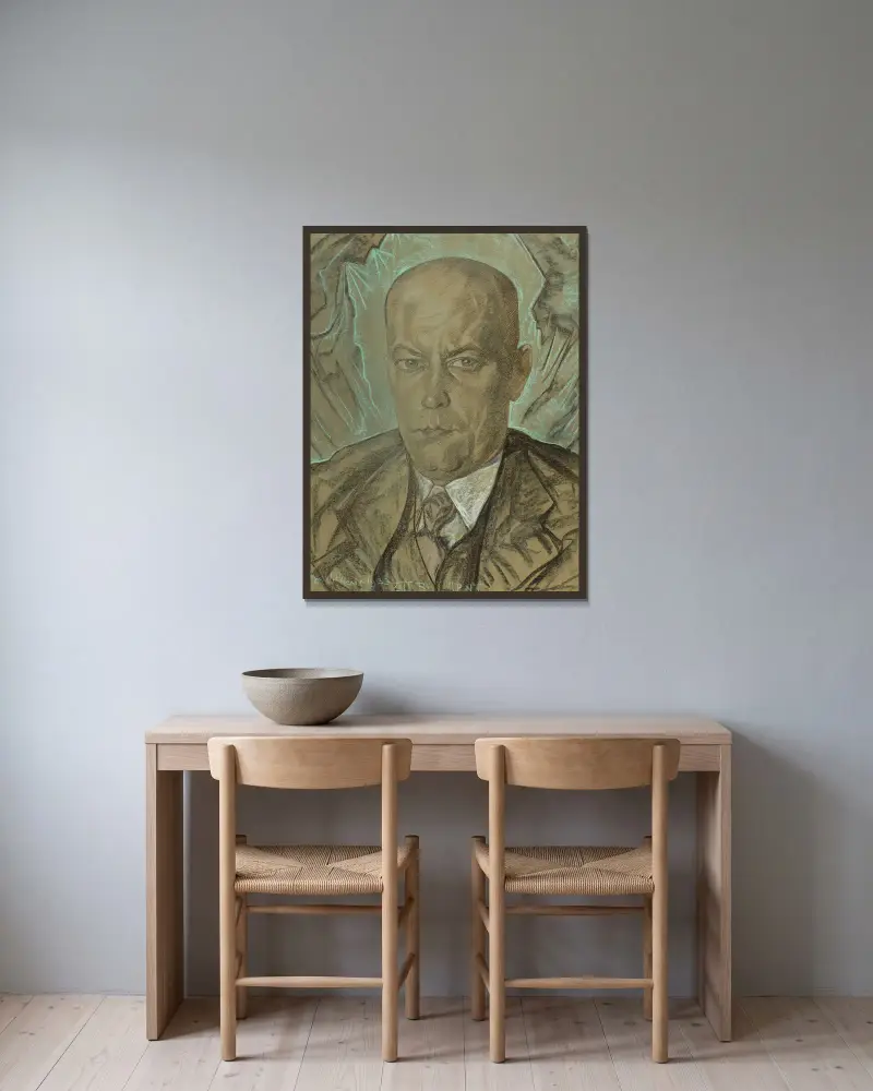 Portrait of Włodzimierz Kotwicz-Gilewski av Stanisław Ignacy Witkiewicz inramad på en vägg