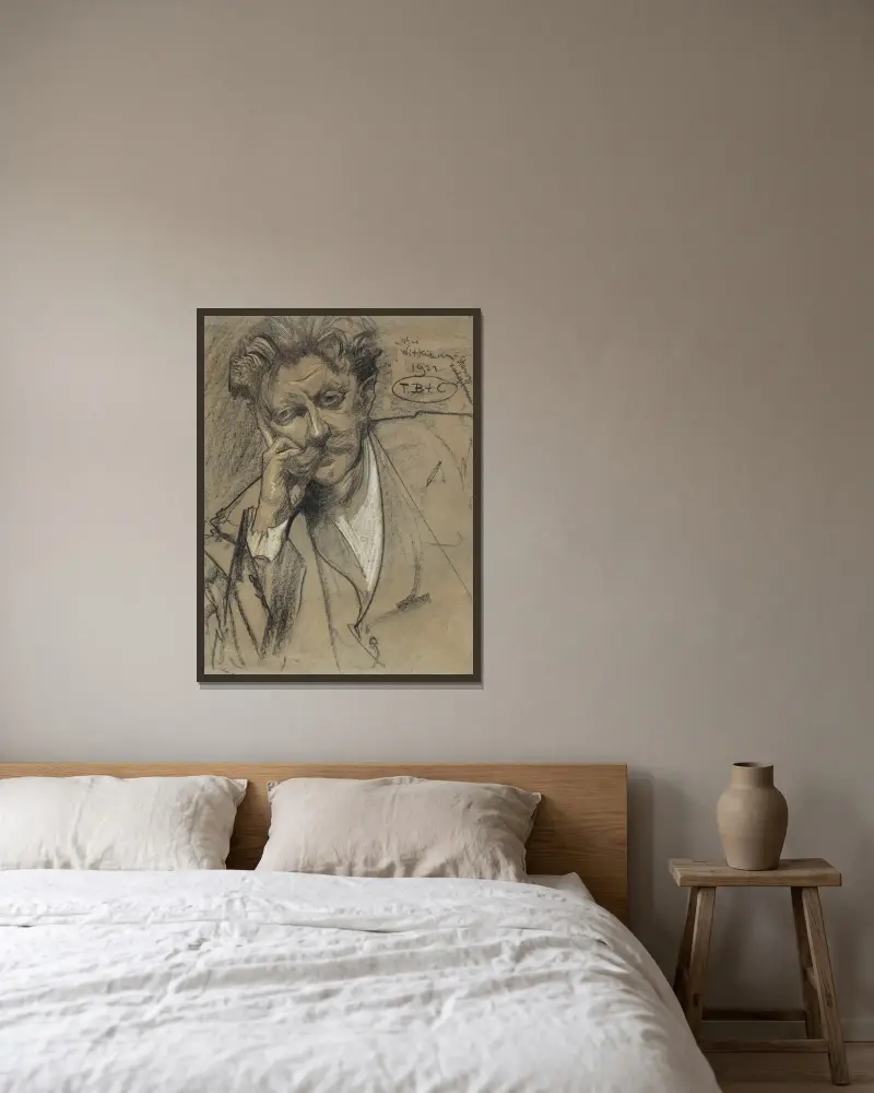Portret Czesława Jankowskiego av Stanisław Ignacy Witkiewicz inramad på en vägg