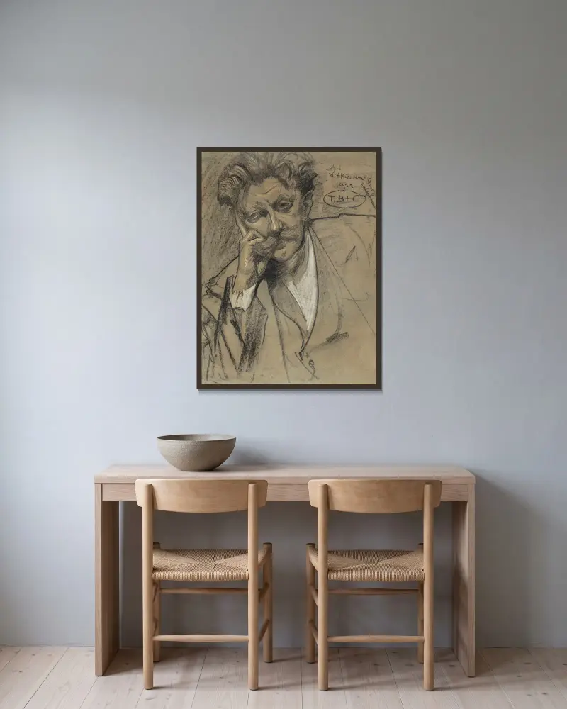 Portret Czesława Jankowskiego av Stanisław Ignacy Witkiewicz inramad på en vägg