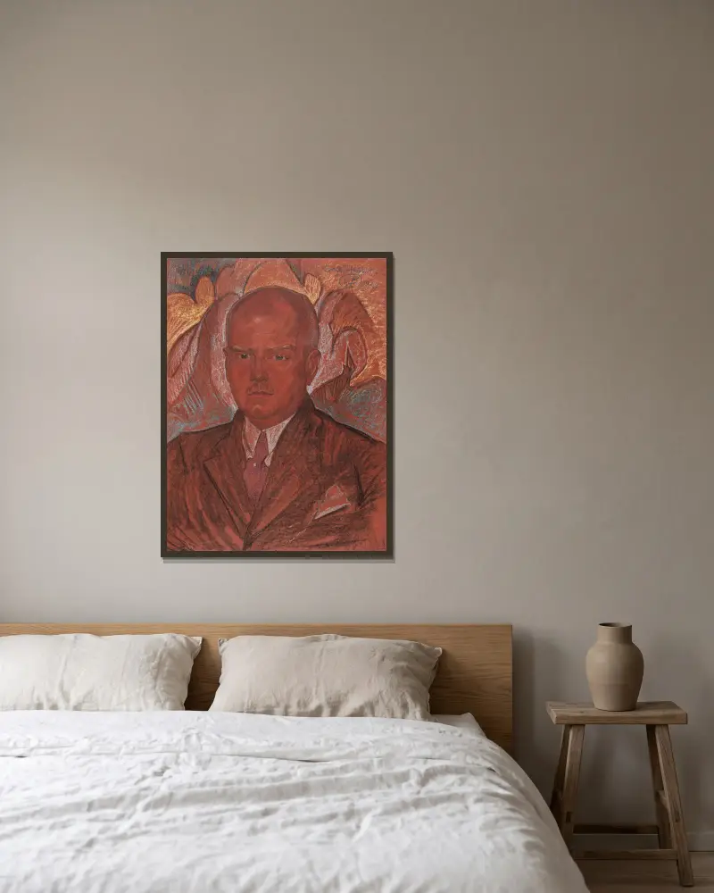 Portret Emila Młynarskiego av Stanisław Ignacy Witkiewicz inramad på en vägg