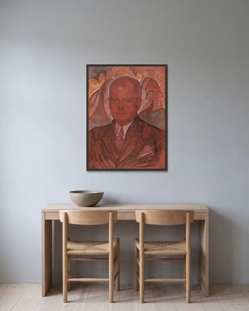 Portret Emila Młynarskiego av Stanisław Ignacy Witkiewicz inramad på en vägg