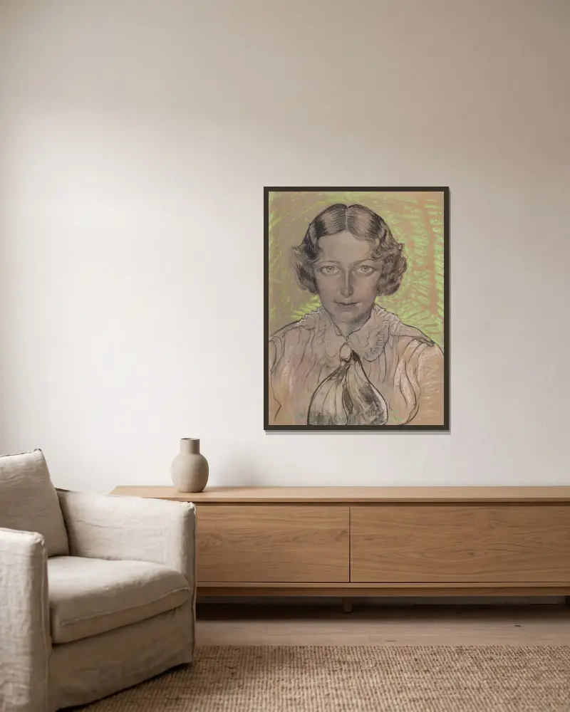Porträt der Eugenia Bundykowa, 1933 von Stanisław Ignacy Witkiewicz gerahmt an einer Wand