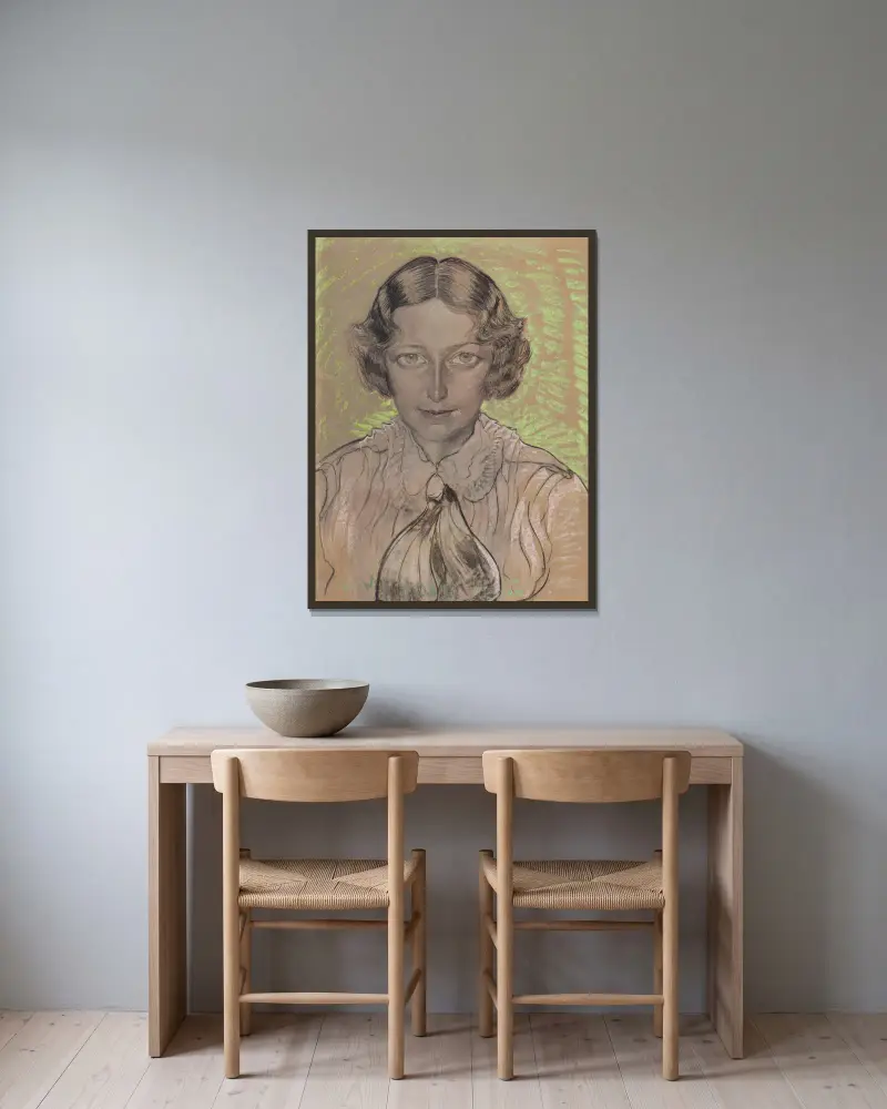Porträt der Eugenia Bundykowa, 1933 von Stanisław Ignacy Witkiewicz gerahmt an einer Wand