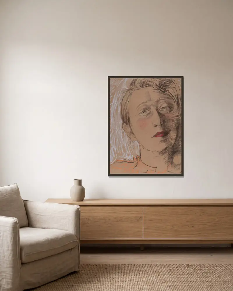 Portret Eugenii Bundykowej, 1935 – nr 1 av Stanisław Ignacy Witkiewicz inramad på en vägg
