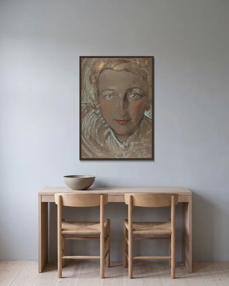 Portret Eugenii Bundykowej, 1936 av Stanisław Ignacy Witkiewicz inramad på en vägg