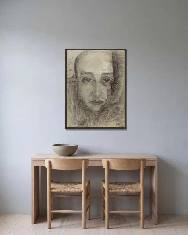 Portret Leona Reynela, 1932 – nr 1 av Stanisław Ignacy Witkiewicz inramad på en vägg