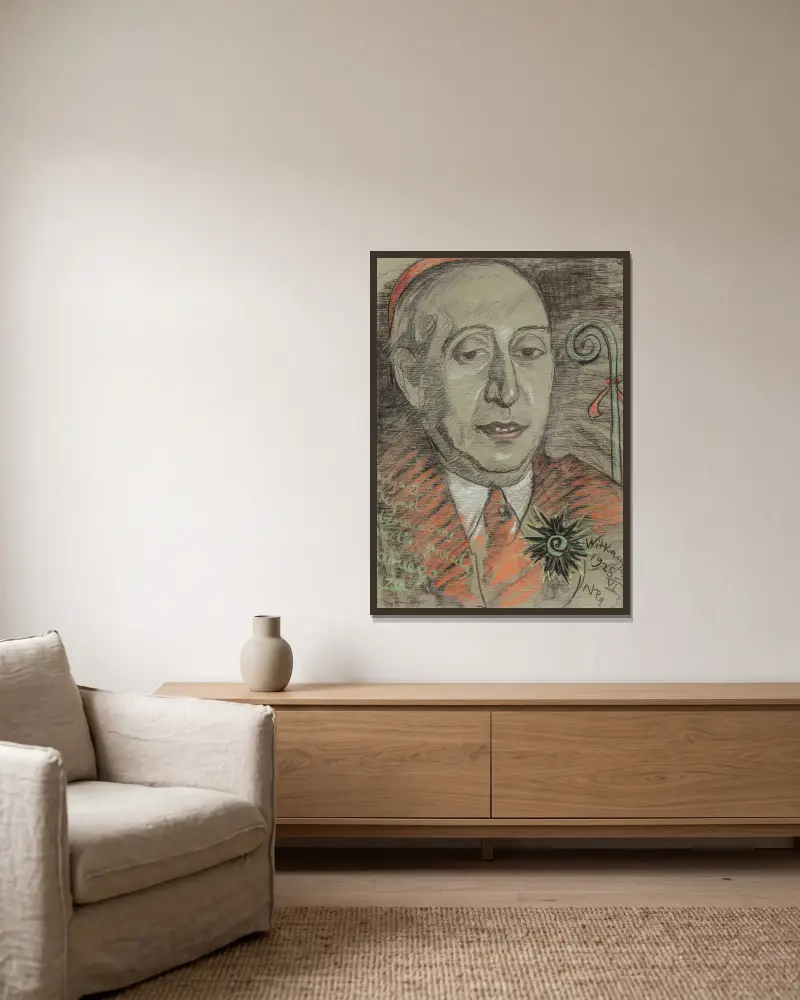 Portret Leona Reynela, 1928 – nr 2 av Stanisław Ignacy Witkiewicz inramad på en vägg