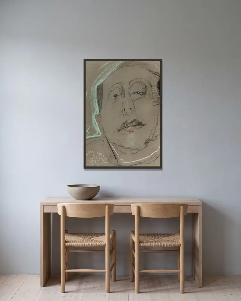 Portret Leona Reynela, 1927 – nr 3 av Stanisław Ignacy Witkiewicz inramad på en vägg