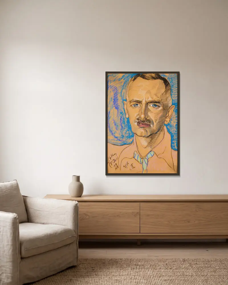 Portret Mieczysława Gajewicza av Stanisław Ignacy Witkiewicz inramad på en vägg