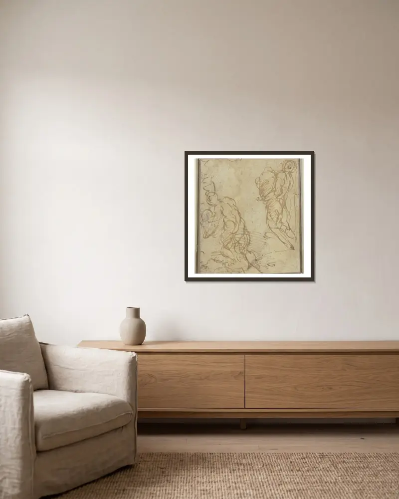 Zwei Aktfiguren in Rückenansicht, große Gefäße tragend av Jacopo Palma il Giovane inramad på en vägg