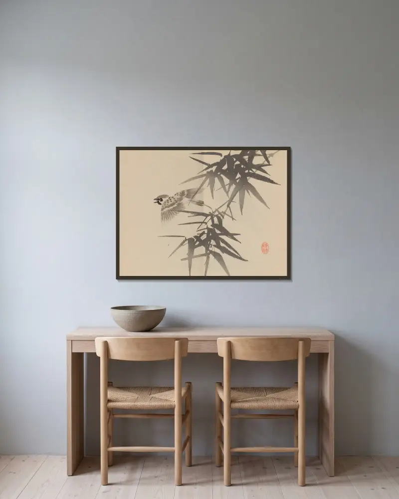 Keinen shūgajō Pl.66 av Imao Keinen inramad på en vägg