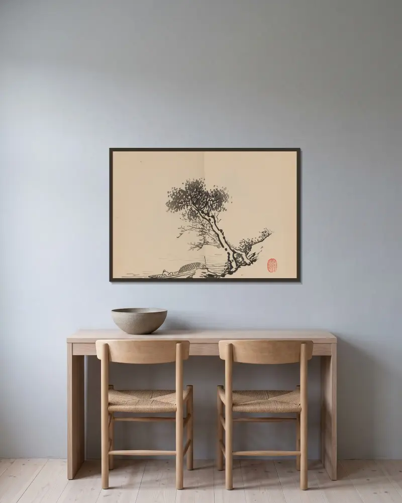 Keinen shūgajō Pl.80 av Imao Keinen inramad på en vägg