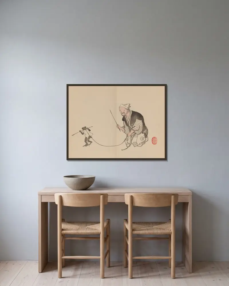 Keinen shūgajō Pl.81 av Imao Keinen inramad på en vägg