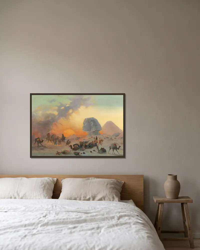 A Caravan In The Desert In A Simoom av Ippolito Caffi inramad på en vägg