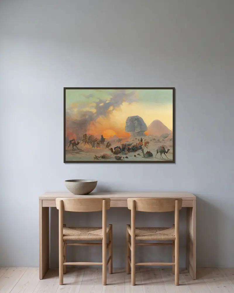 A Caravan In The Desert In A Simoom av Ippolito Caffi inramad på en vägg